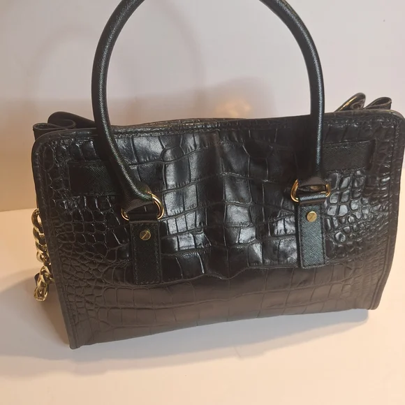 Michael Kors  Mixed Media Haircalf Black Leather Shoulder Bag with Gold Details - Picture 6 of 14